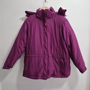 LL Bean Goose Down Parka Gore-Tex Purple Coat Size Large Petite Removeable Hood